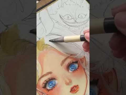 Draw Alice in Wonderland with Japanese Shikishi Paperboard #shorts
