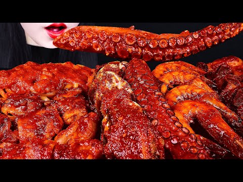 ASMR SPICY SEAFOOD, 해물찜 먹방, SPICY ENOKI MUSHROOM, 버섯 먹방, 문어, OCTOPUS, 새우, SHRIMP, 전복, 오이김치 먹방MUKBANG