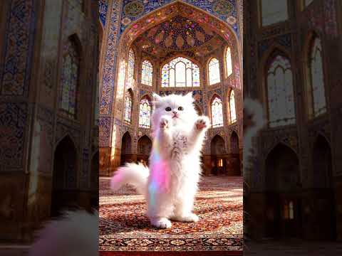 Fluffy Persian Kitten Dances in Iran’s Pink Mosque! 🐱💃🌸 #cat #animaldance #veo3