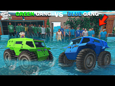 Franklin Blue Gang Vs Shinchan Green Gang Water Car Challenge In GTA 5!