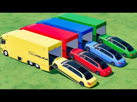 GARAGE  with COLORS ! MERCEDES CARS TRANSPORTING with COLORED TRUCKS ! Farming Simulator 22