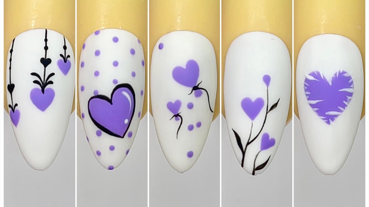 Heart Purple Nail Art Step-by-Step