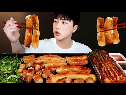 SUB)겉바속촉 육즙팡팡 통대창 먹방🔥 대창구이 실비파김치 불닭볶음면까지 리얼사운드 Grilled tripe Daechang Mukbang asmr X