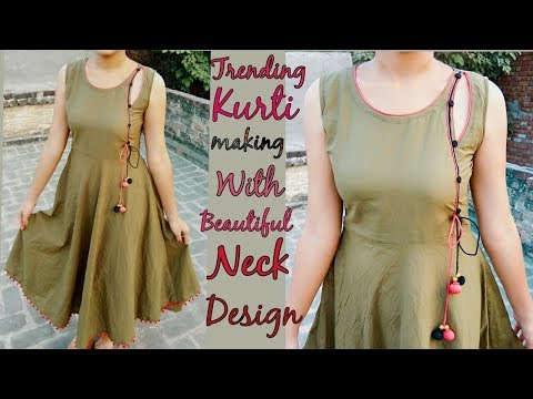 Trending kurti making with designer neck design