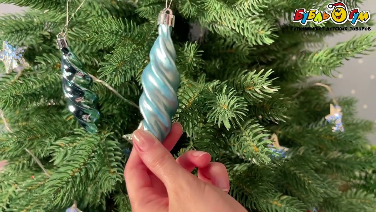 Набор елочных украшений Сосульки резные голубые 4шт - видео Набор елочных украшений Сосульки резные голубые 4шт - видео