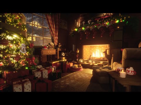 Snowy Night in a Christmas Cabin: Fireplace Sounds and Winter Forest Ambience | 8 Hours