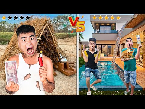 Gấu Đỏ TV - Nghỉ Dưỡng Trong Căn Nhà 1$ Với Căn Nhà Triệu Đô - Thử Thách Nhà 1 Sao Với Nhà 5 Sao