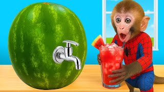 Bon Bon Membuat Jus Semangka & Mandi Seru Bersama Anak Bebek di Bak Mandi! 🐵🛁🍉