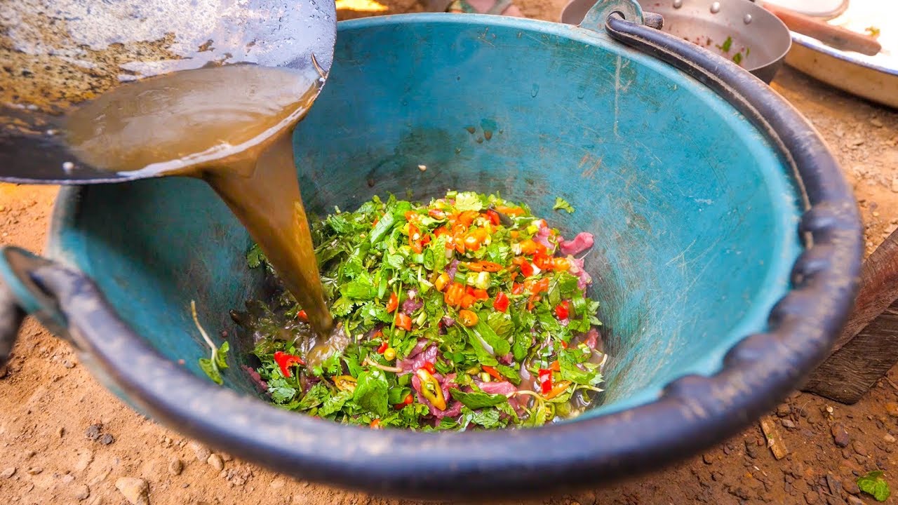 Hmong Food - AUTHENTIC BUFFALO FEAST and Community Hmong Meal in Luang Prabang, Laos