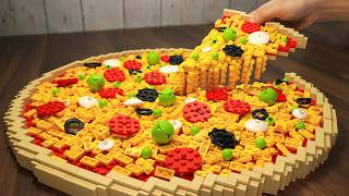 GIANT CHEESY PIZZA: Mukbang Most Expensive LEGO Pizza In Real Life | LEGO COOKING