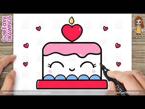 How to Draw a Cute Love Cake, Easy Step by Step for Kids and Toddlers