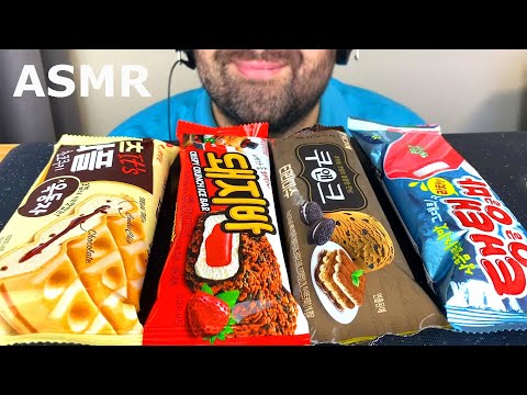 ASMR TRYING KOREAN ICE CREAM BARS, ICE CREAM SANDWICH CHOCOLATE & FRUIT ICE MUKBANG (EATING SOUNDS)