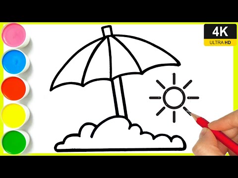 Umbrella drawing easy | how to draw umbrella drawing with cloud || Sun with umbrella drawing by Arya