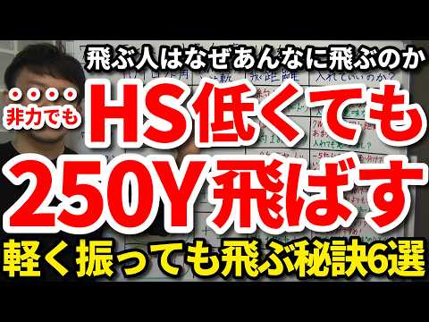 【250Y】HSが低くてもドライバーで250ヤード飛ばす。飛ぶ人はなぜあんな簡単に飛ぶのか。軽く振っても飛ぶ秘訣6選。飛ぶ人と飛ばない人の決定的な違い。パワーや腕力ではない。非力でも250Y飛ぶコツ。