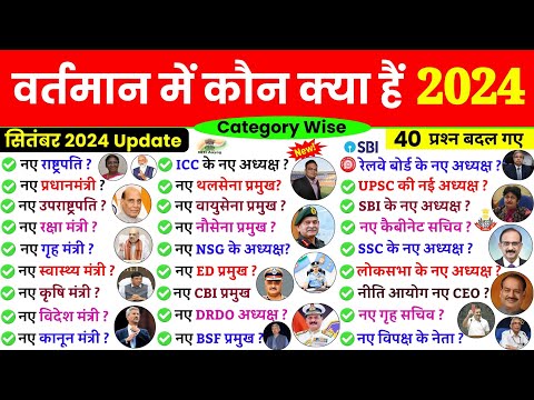 वर्तमान में कौन क्या है 2024 | vartman me kon kya hai 2024 | Current affairs 2024 Wartman mein kaun