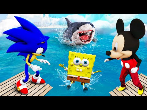 GTA 5 Crazy Ragdolls - Mickey Mouse & Sonic vs SpongeBob Jumps and Fails! #3