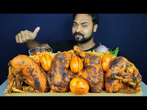 SPICY WHOLE TANDOORI CHICKEN, FRIED EGGS, CHICKEN CHOWMEIN, CHILI MUKBANG EATING SHOW | BIG BITES |