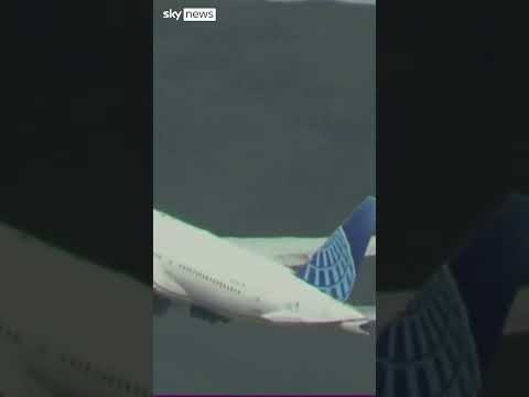 Moment United Airlines plane loses tyre during take-off in San Francisco