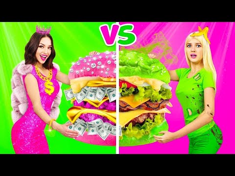 DESAFIO ALIMENTAR: ROSA RICO vs VERDE FALIDO || Batalha Épica e Truques Coloridos por RATATA