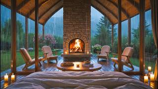 Fall Asleep Fast 😴 Rainy Garden Fireplace Ambience | Deep Sleep in Minutes