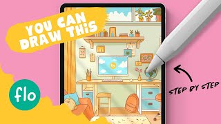 You Can Draw This Cozy Room in Procreate ✨ | Step-by-Step Perspective Drawing for Beginners