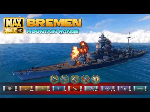 Cruiser Bremen on map Mountain Range   World of Warships