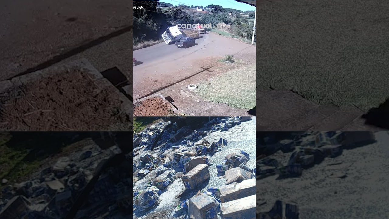 Acidente na RS 129 Caminhão com estoque de leite tomba em rodovia no RS veja vídeo