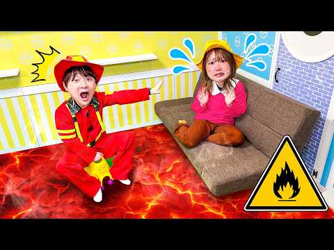 たすけて〜＞＜お家の床がマグマになっちゃった！マグマに落ちないように幼稚園児と小学生を助けよう！ポケモンと協力して妹を救出できるかなぁ？The Floor is Lava Challenge