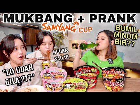 MUKBANG SEMUA SAMYANG CUP SAMBIL PRANK AUREL!! BUMIL MINUM ALK0HOL??