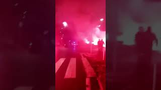 Milan fans celebrate their team victory against lazio in the street