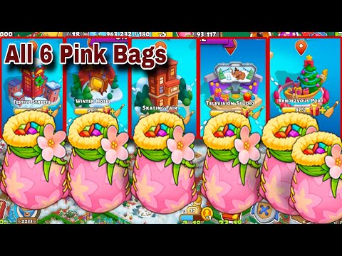 All 6 Pink Bags On Festive, Winter Hotel, Skating,Television, Rendezvous |Family Island Pink Bags