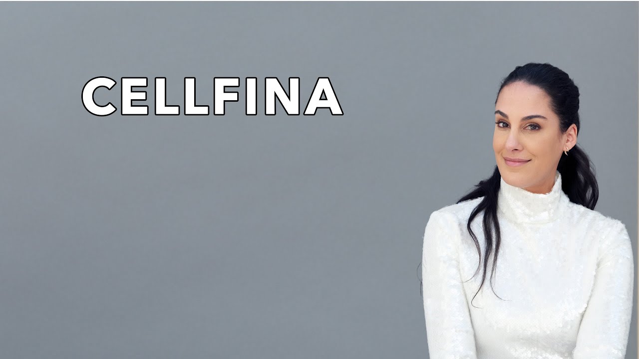 Woman in white top promoting Cellfina treatment.