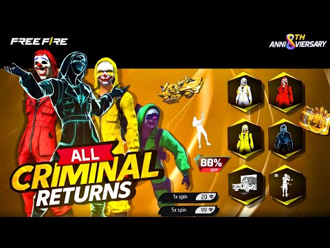 8th Anniversary🔥 all Criminal Bundle Return 100% Confirmed | Free Fire New Event| Ff New Event Today