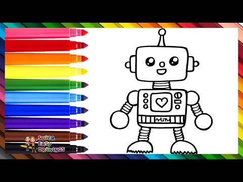 Draw and Color a Cute Robot 🤖🦾🦿🌈 Drawings for Kids