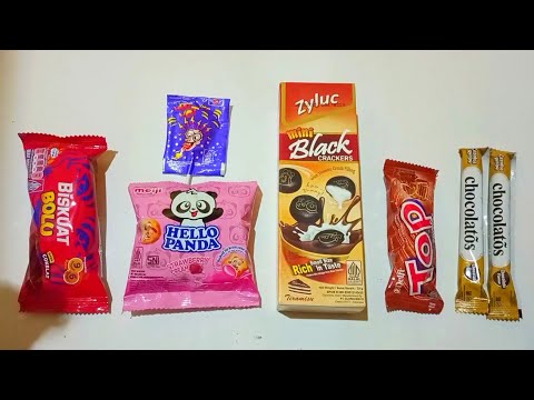 Satisfying video ASMR | Unpacking chocolate, Lollipop hot Candy, soft cake, biscuit - Unboxing video