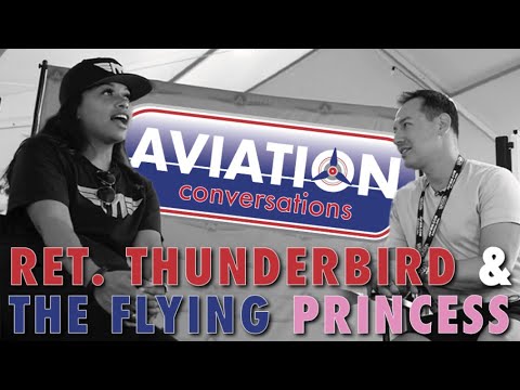 Ret. USAF Thunderbird sitting with The Flying Princess in front of Aviation Conversation graphic