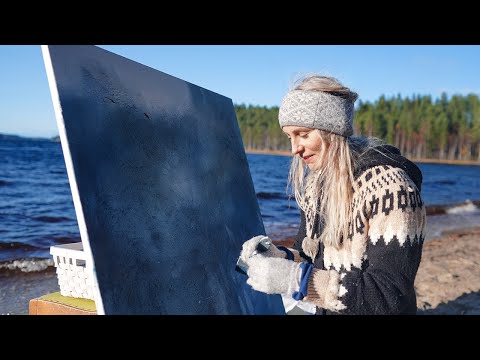 Painting by the lake with the water and the winds