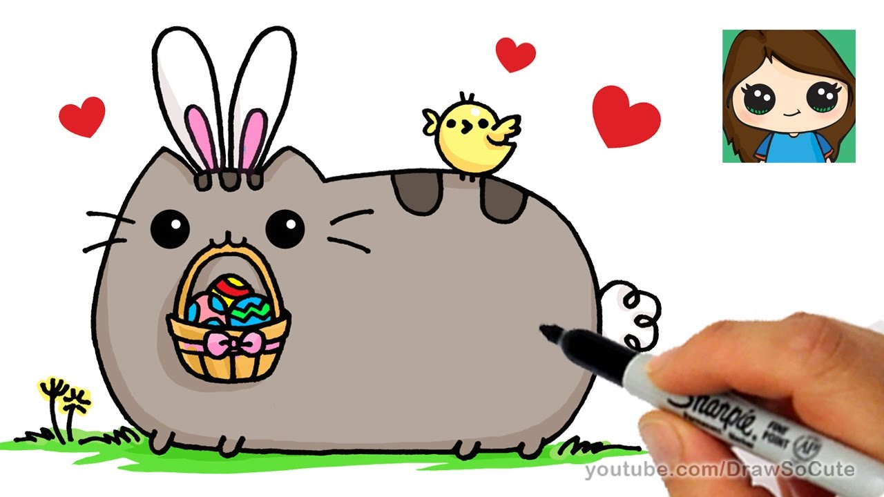 How to Draw Pusheen Easter easy