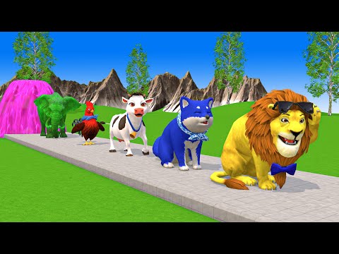 Paint & Animals Duck,Gorilla,Lion,Bear,Dog,Tiger,Cow Fountain Crossing Transformation Animal Cartoon