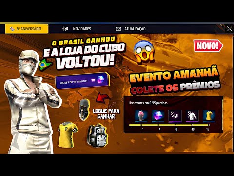 É HOJE! SKIN DE GRAÇA PRA GERAL, PEGUE A CAMISA DO EWC, MAIS 1 CUBO MÁGICO E ATUALIZAÇÃO - FREE FIRE