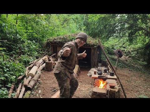 100% natural cabin building + amazing smart fireplace 🔥
