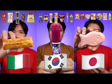 [KOMPILASI] MAKAN JAJANAN DARI NEGARA ITALIA 🇮🇹, KOREA 🇰🇷, DAN JEPANG 🇯🇵