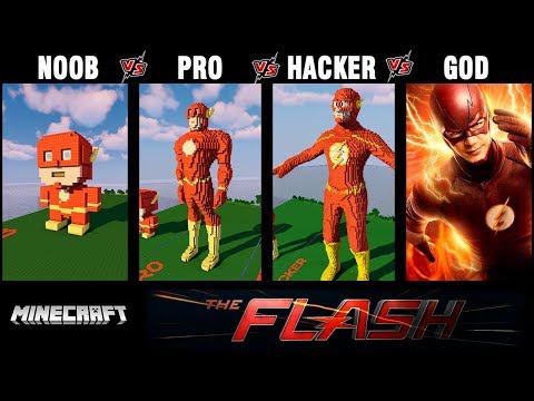Minecraft Battle: NOOB vs PRO vs HACKER vs GOD: SUPERHERO FLASH Build challenge in Minecraft 13+