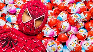 NEW! Colored Spider-man Glitter Kinder Joy opening ASMR - A lot of Kinder Surprise egg toys