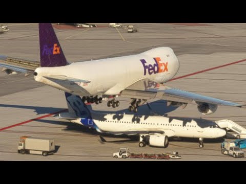 BARCELONA AIRPORT - very dangerous landing boeing 747 FedEx plane