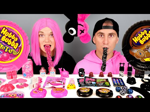 Pink vs Black food challenge 다채로운 음식 챌린지 Honey Jelly