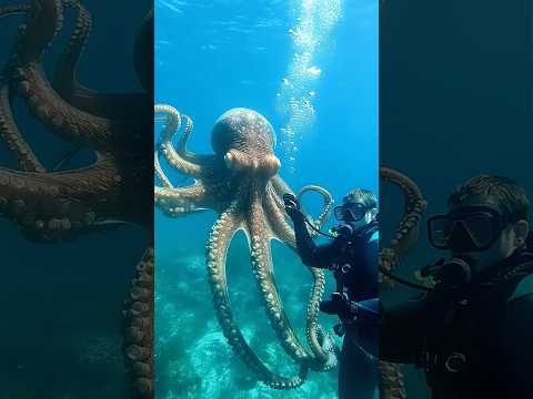 Diver&#39;s Deep-Sea Octopus Encounter#Marine Friendship#Deep-Sea Encounter#Octopus Interaction