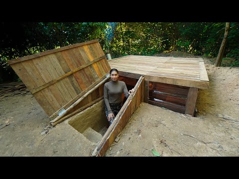 Building Survival Wooden Underground Bushcraft Shelter In Wilderness