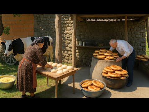 Traditional Azerbaijani Tandoor Bread & Dry Meat Soup | Making Butter with Grandparents