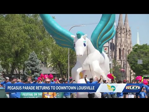 YouTube video thumbnail: Thousands Line Streets of Downtown Louisville as Pegasus Parade Makes Its Return